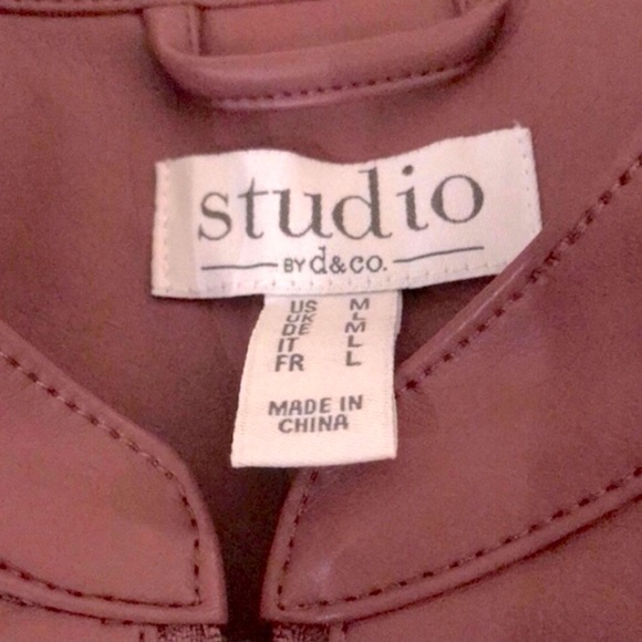 Faux Leather Jacket Size Medium Mauve Denim & Co. Rose Brown Full Zip Pockets - Picture 7 of 10